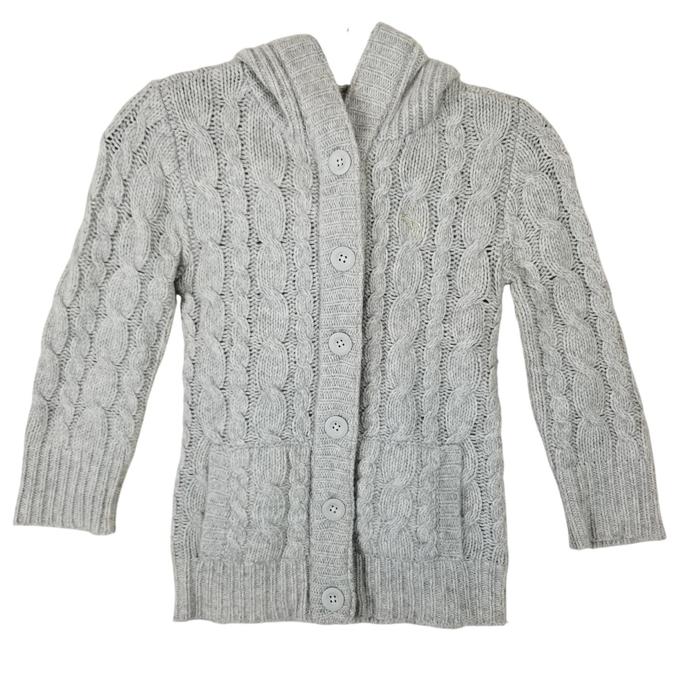 Abercrombie & Fitch Gray Cable Knit Hooded Cardigan‎ Sweater Womens Medium